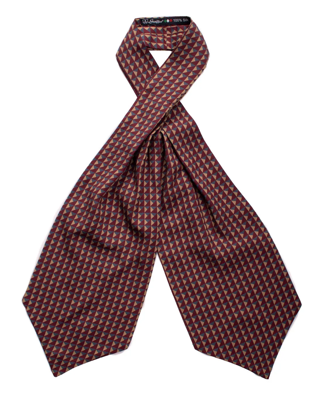 Man Printed Silk Ascot Burgundy Blue Avio Beige Pattern AS105