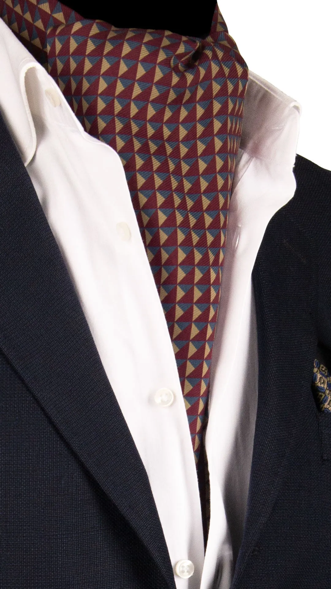 Man Printed Silk Ascot Burgundy Blue Avio Beige Pattern AS105