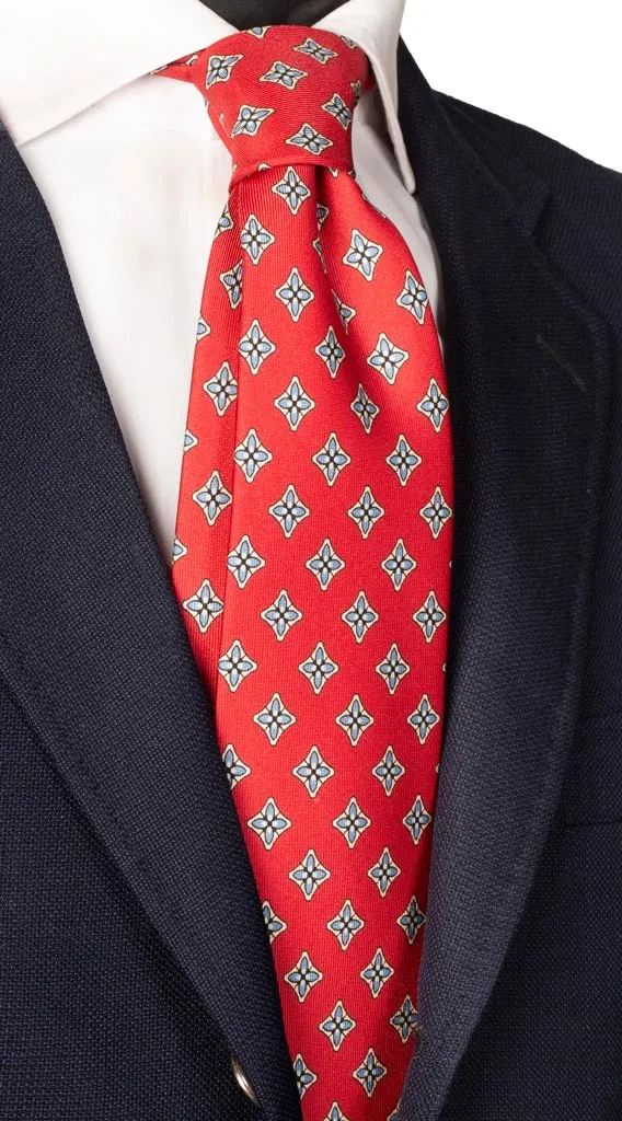 Man Red Printed Silk Tie Light Blue Beige Pattern 6368