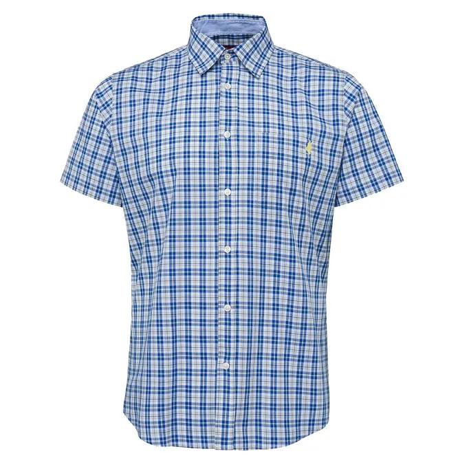 MCS camicia uomo m/c a quadri su fondo blu