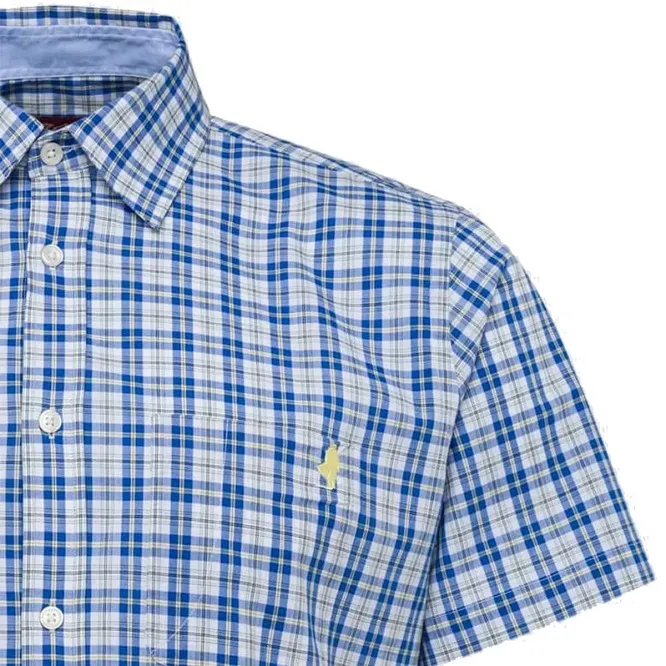 MCS camicia uomo m/c a quadri su fondo blu