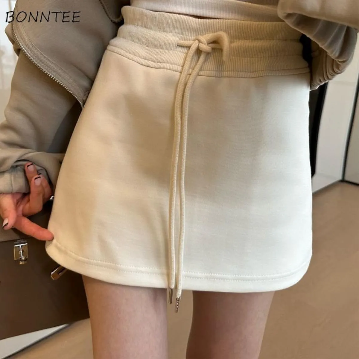 Minigonne Donna Vita alta Sportivo Solido Casual Coulisse Design Una linea morbida e ampia Ulzzang Stile Moda Estate Tutto Ma