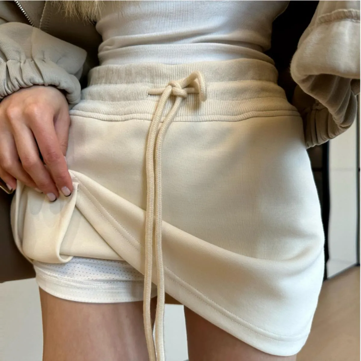 Minigonne Donna Vita alta Sportivo Solido Casual Coulisse Design Una linea morbida e ampia Ulzzang Stile Moda Estate Tutto Ma
