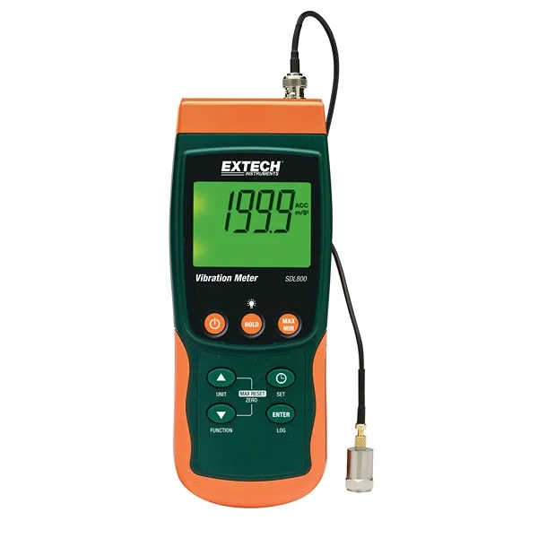 Misuratore di vibrazioni Extech SDL800-NIST, Parametri misurati: Accelerazione, spostamento, velocità, 20.39g max