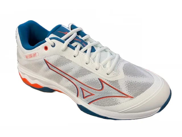 Mizuno Wave Exceed Light AC tennis shoe 61GA221830 white-cherry tomato-morrocan blue 