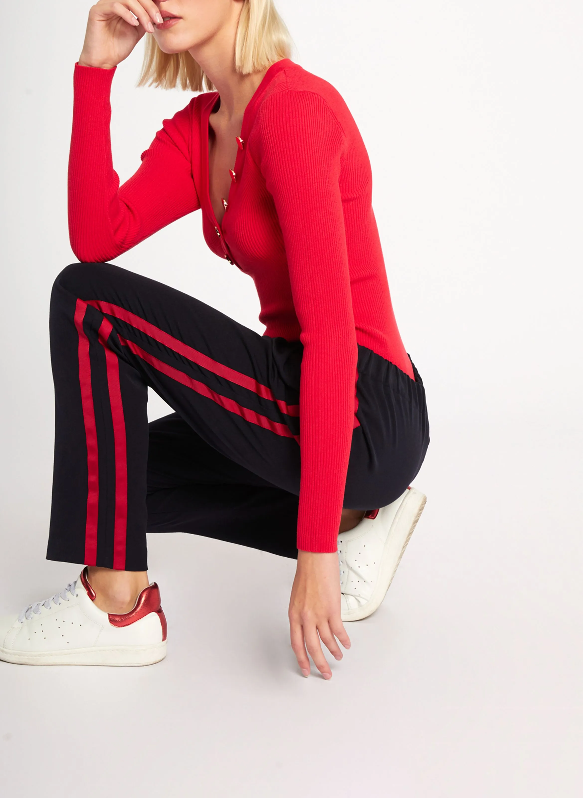  MORGAN   MBANBI.N - Maglione scollo a V con bottoni in maglia a coste | Rosso