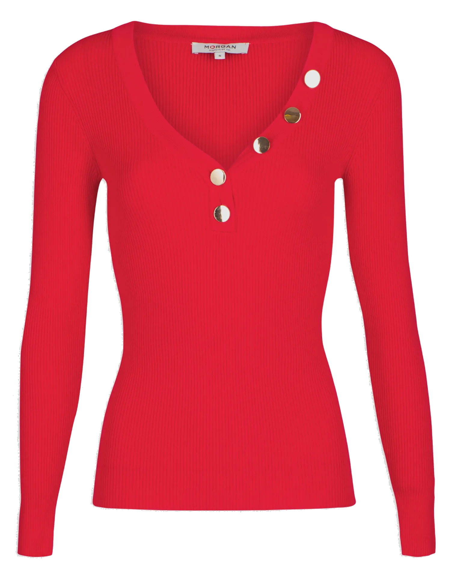 MORGAN   MBANBI.N - Maglione scollo a V con bottoni in maglia a coste | Rosso