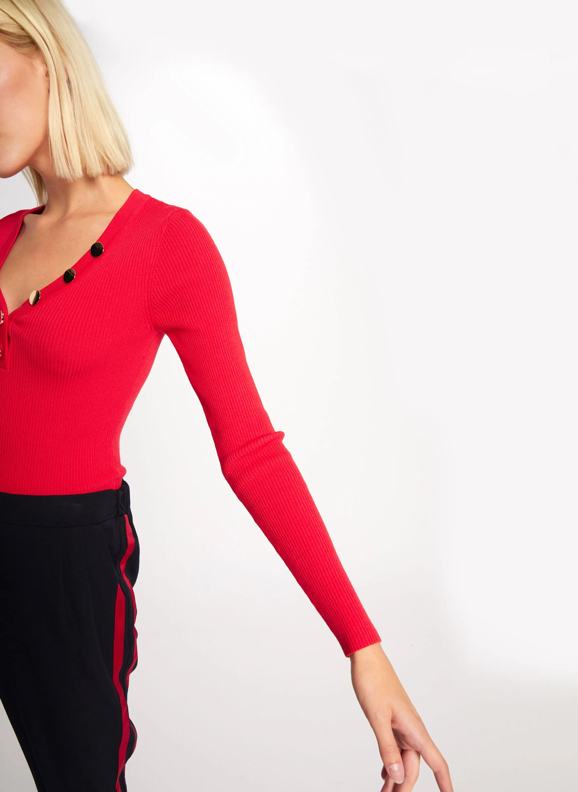  MORGAN   MBANBI.N - Maglione scollo a V con bottoni in maglia a coste | Rosso