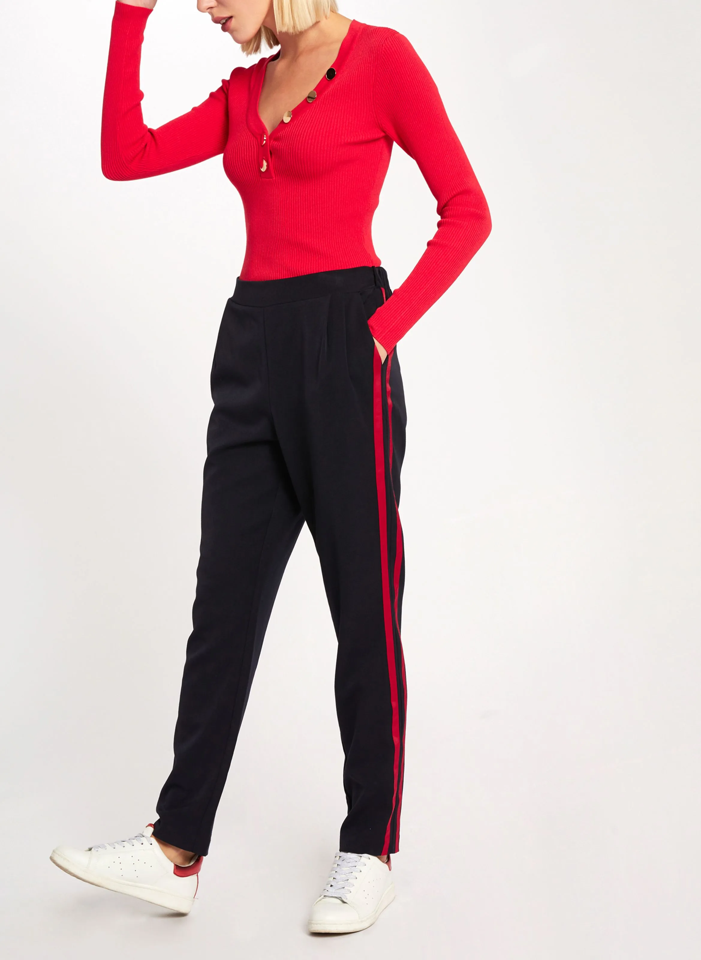  MORGAN   MBANBI.N - Maglione scollo a V con bottoni in maglia a coste | Rosso