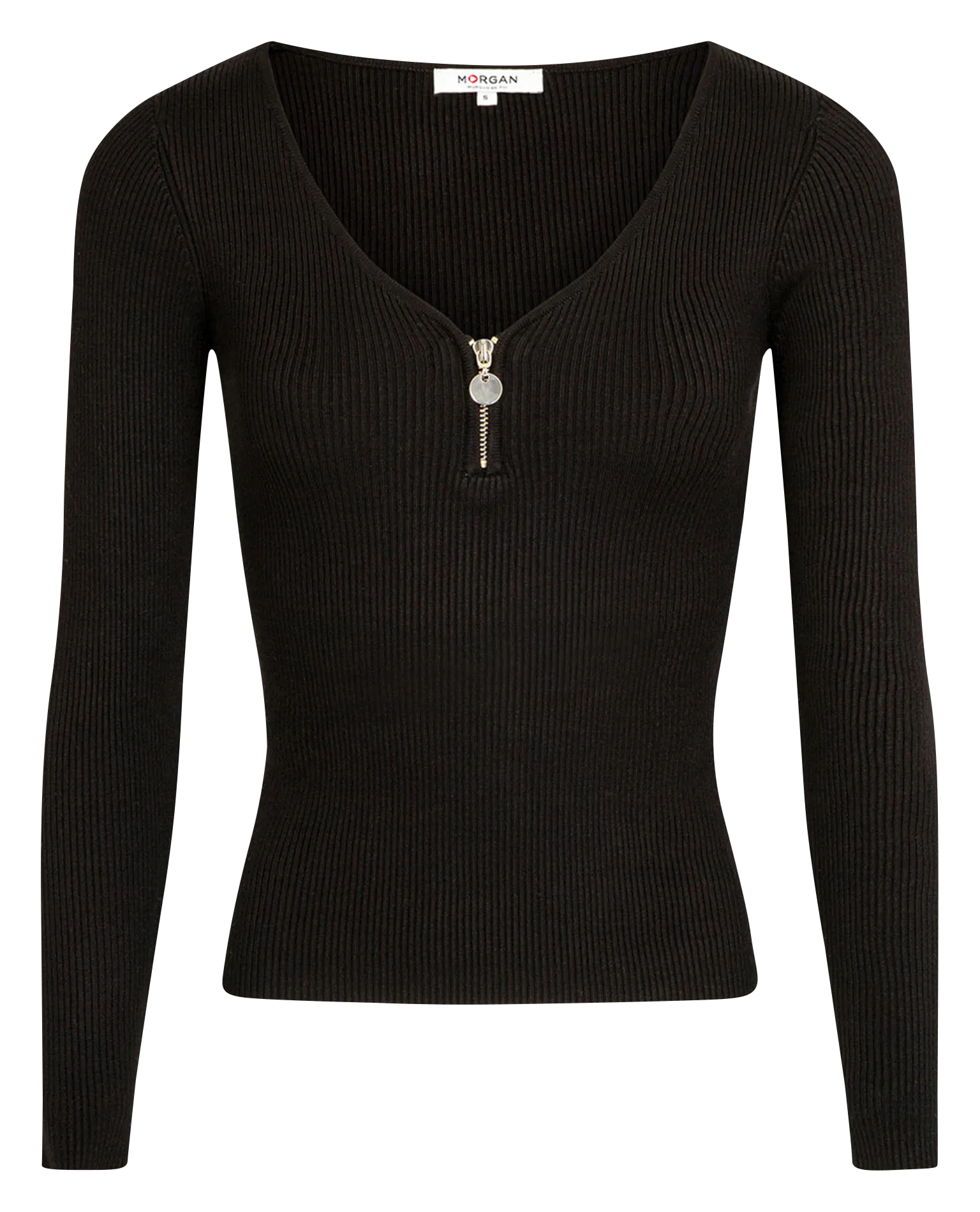  MORGAN   MBANZA - Maglione con scollo a V in maglia a coste | Nero