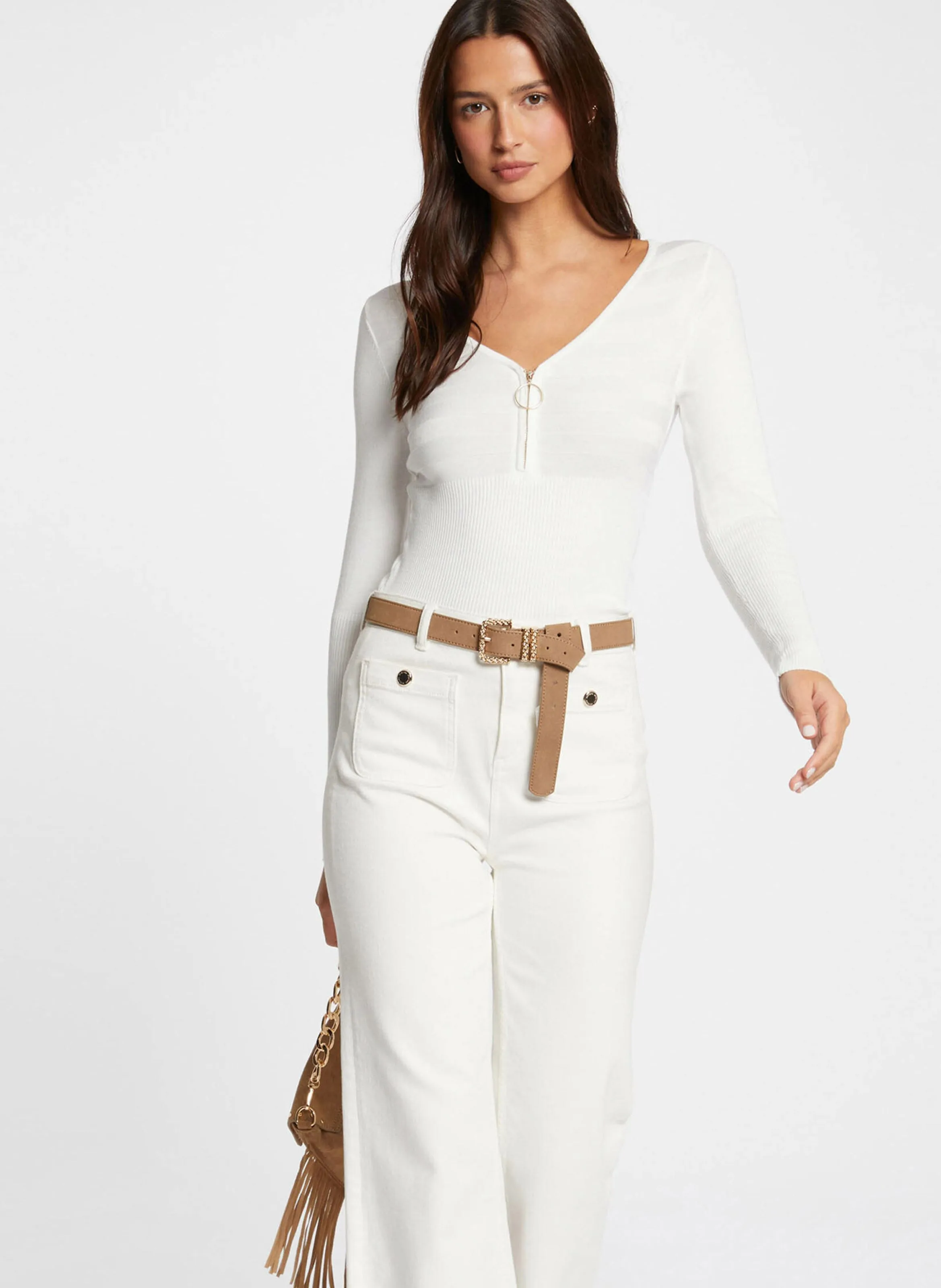  MORGAN   MENZA - Maglione scollo a V con zip | Bianco