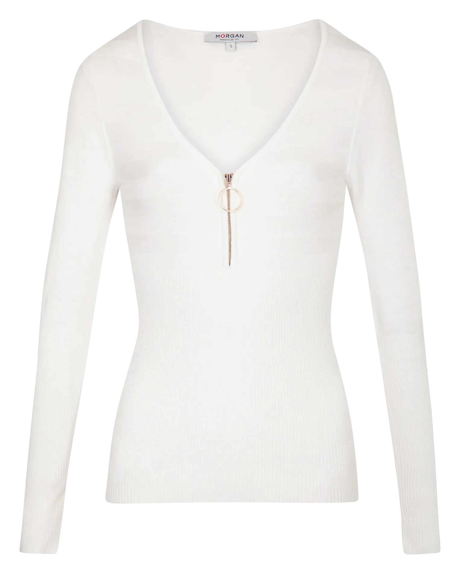  MORGAN   MENZA - Maglione scollo a V con zip | Bianco