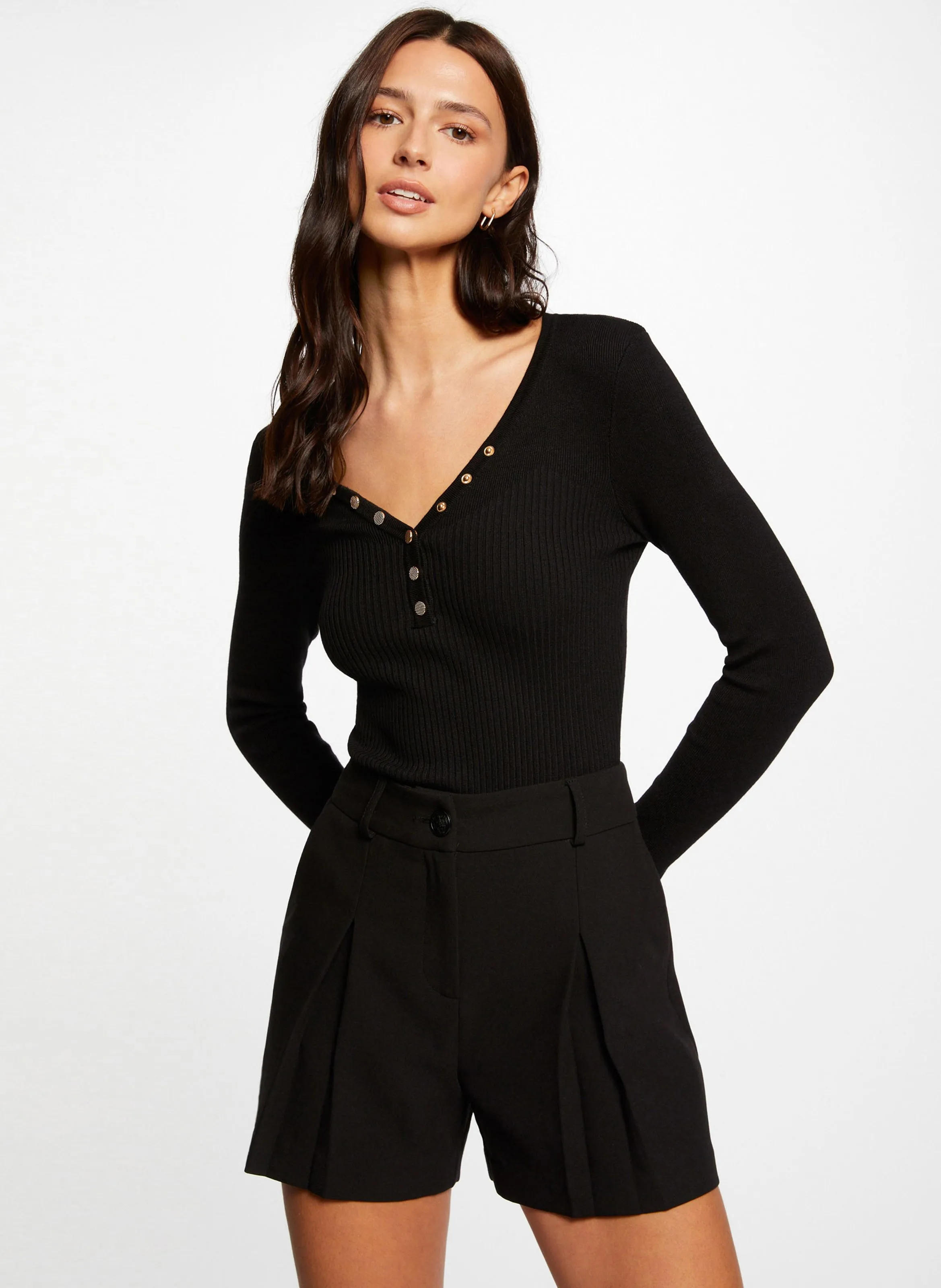  MORGAN   MIGNO - Maglione attillato scollo a V in maglia | Nero