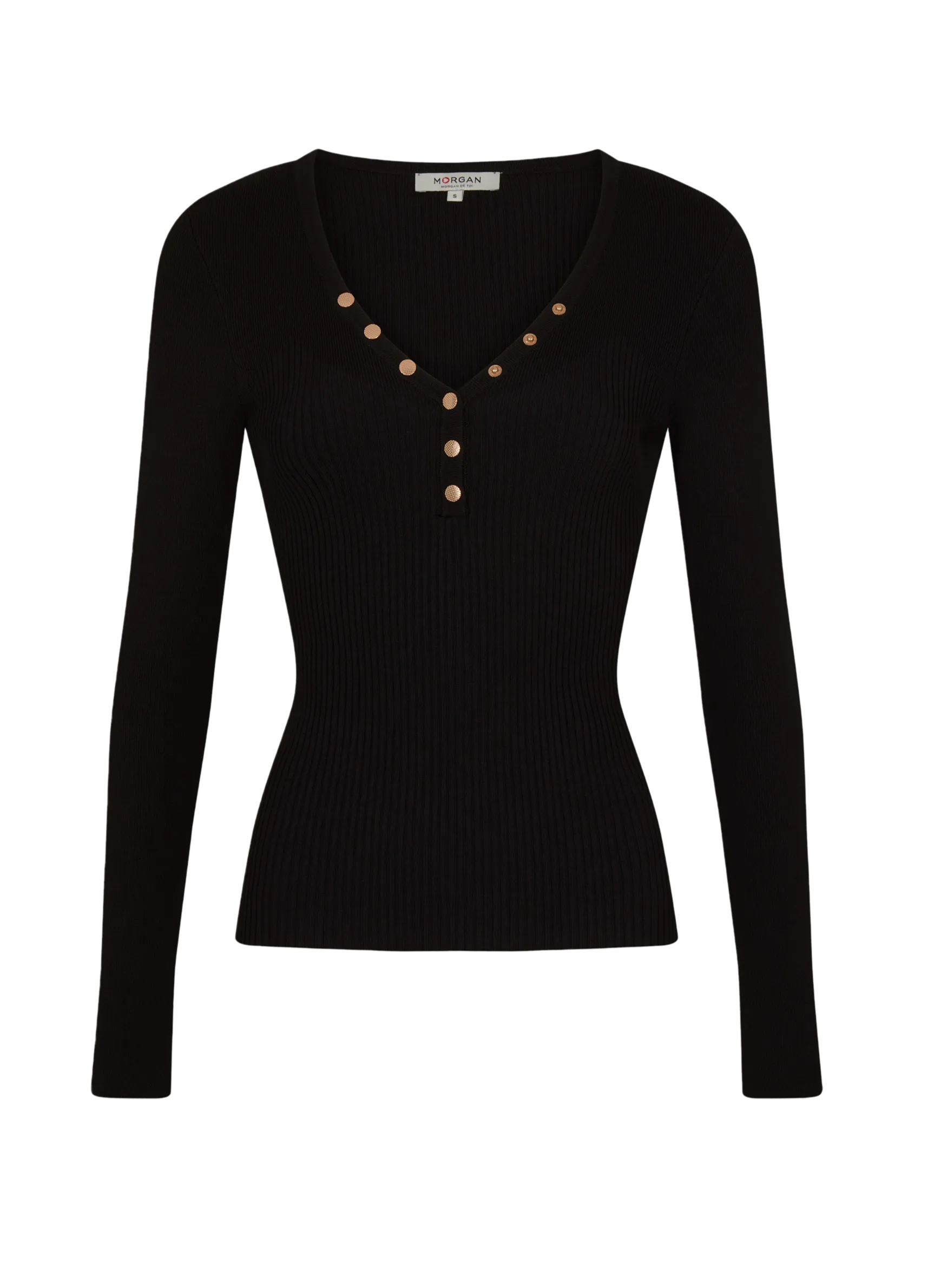  MORGAN   MIGNO - Maglione attillato scollo a V in maglia | Nero
