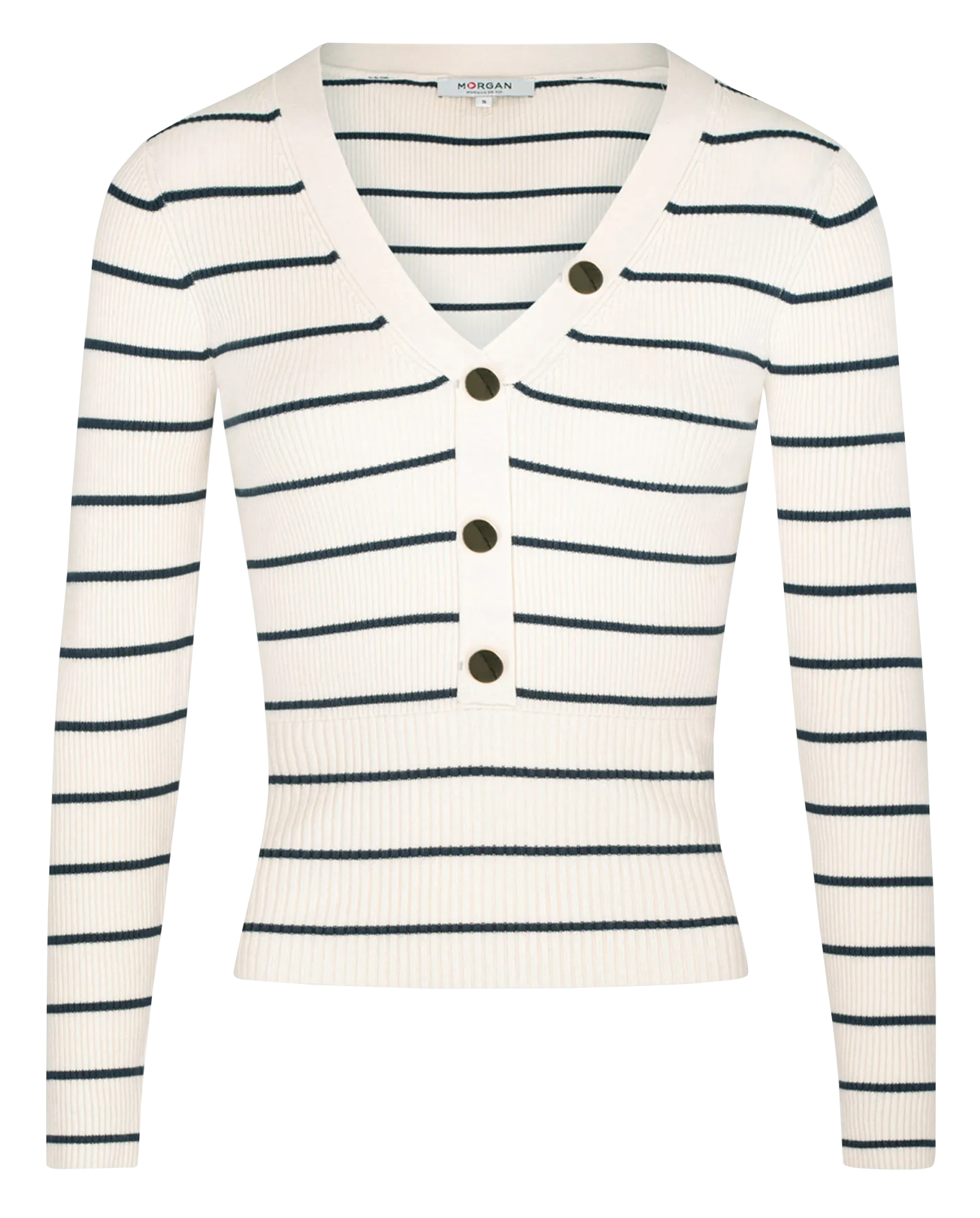  MORGAN   MPIAZA - Maglione scollo a V a righe in filato misto | Blu