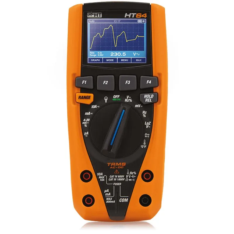 Multimetro Portatile HT Italia HT64, 1000V ca, 10A ca, True RMS, Cert. LAT