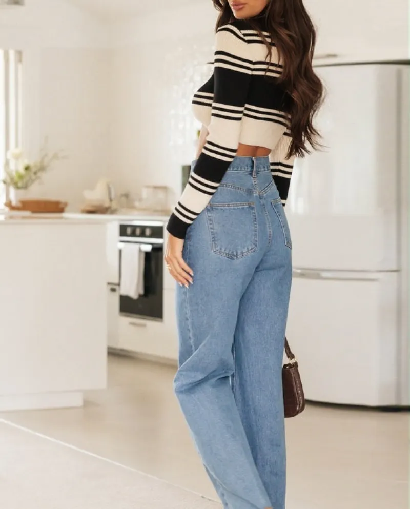 New Style Washed Fashionable Long  And  Women's Jeans Basic Straight Pants