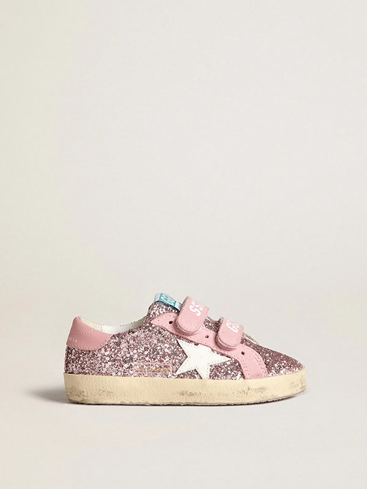 Old School Junior in glitter lilla con stella bianca e talloncino rosa