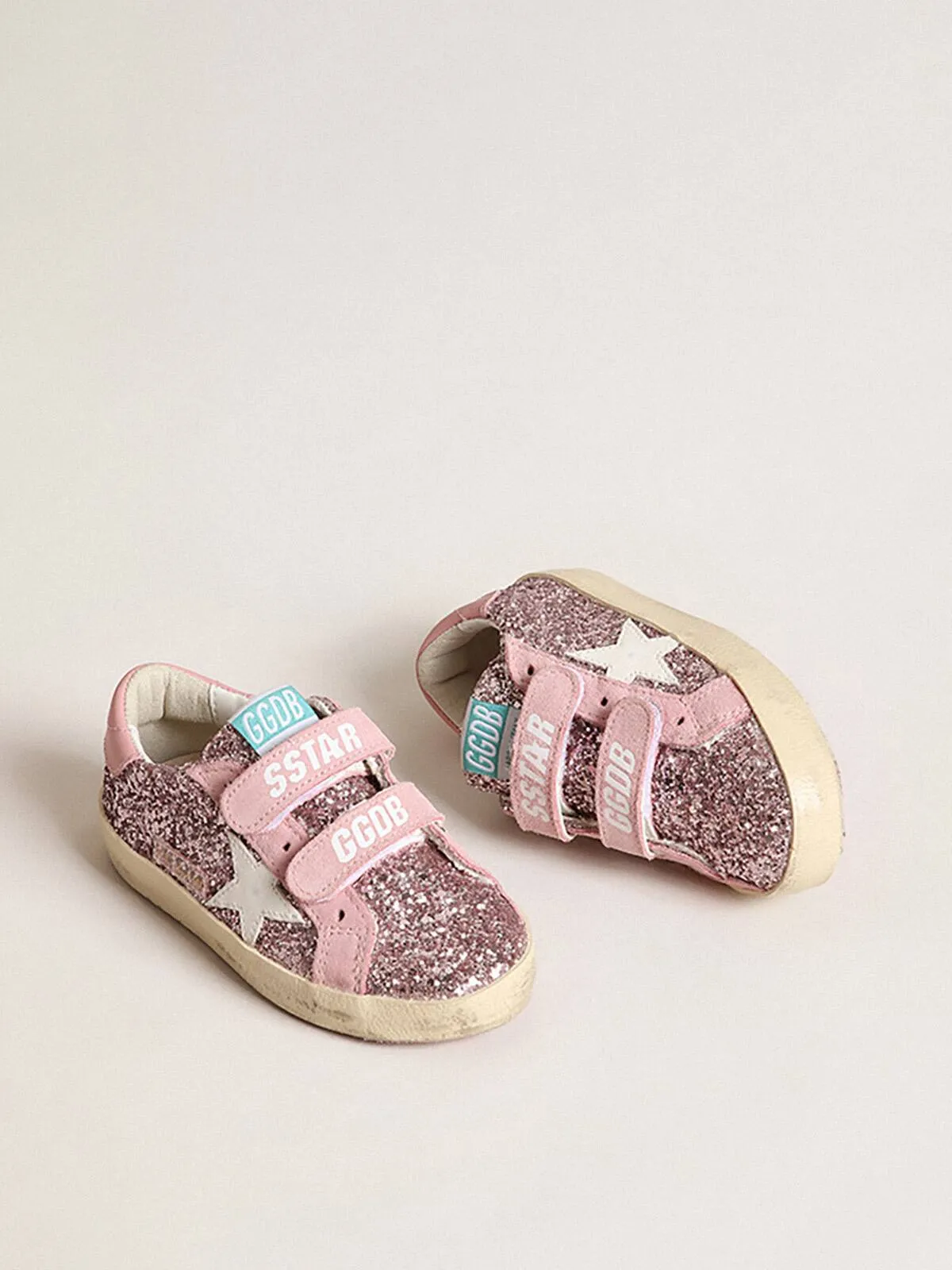 Old School Junior in glitter lilla con stella bianca e talloncino rosa