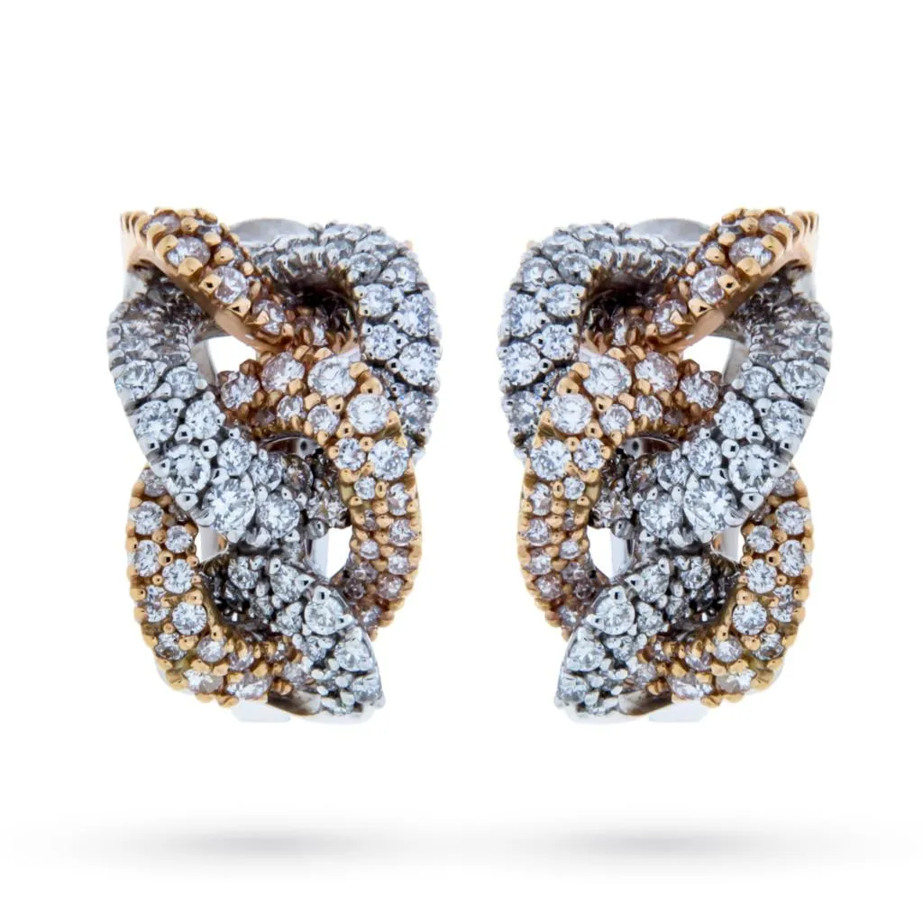 Orecchini oro bianco rosa catena diamanti 1,53 ct Mirco Visconti