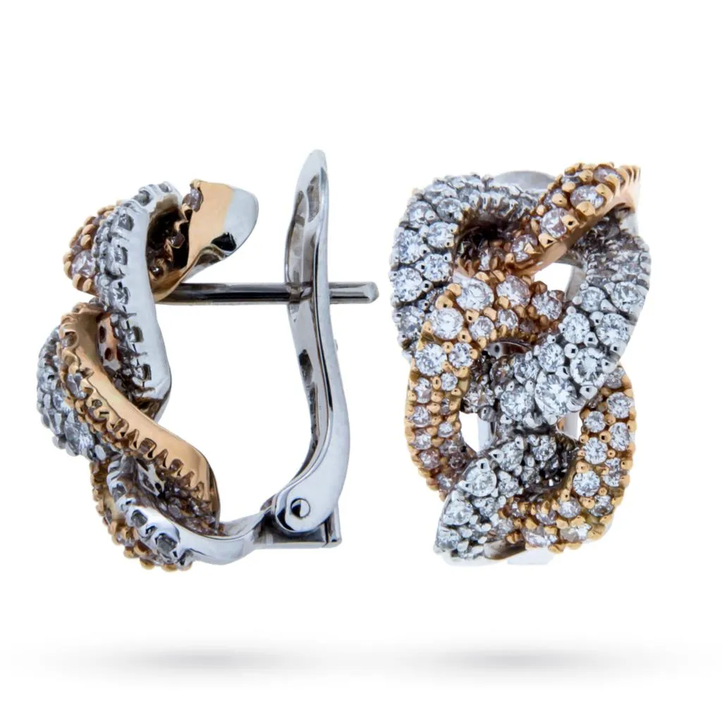 Orecchini oro bianco rosa catena diamanti 1,53 ct Mirco Visconti