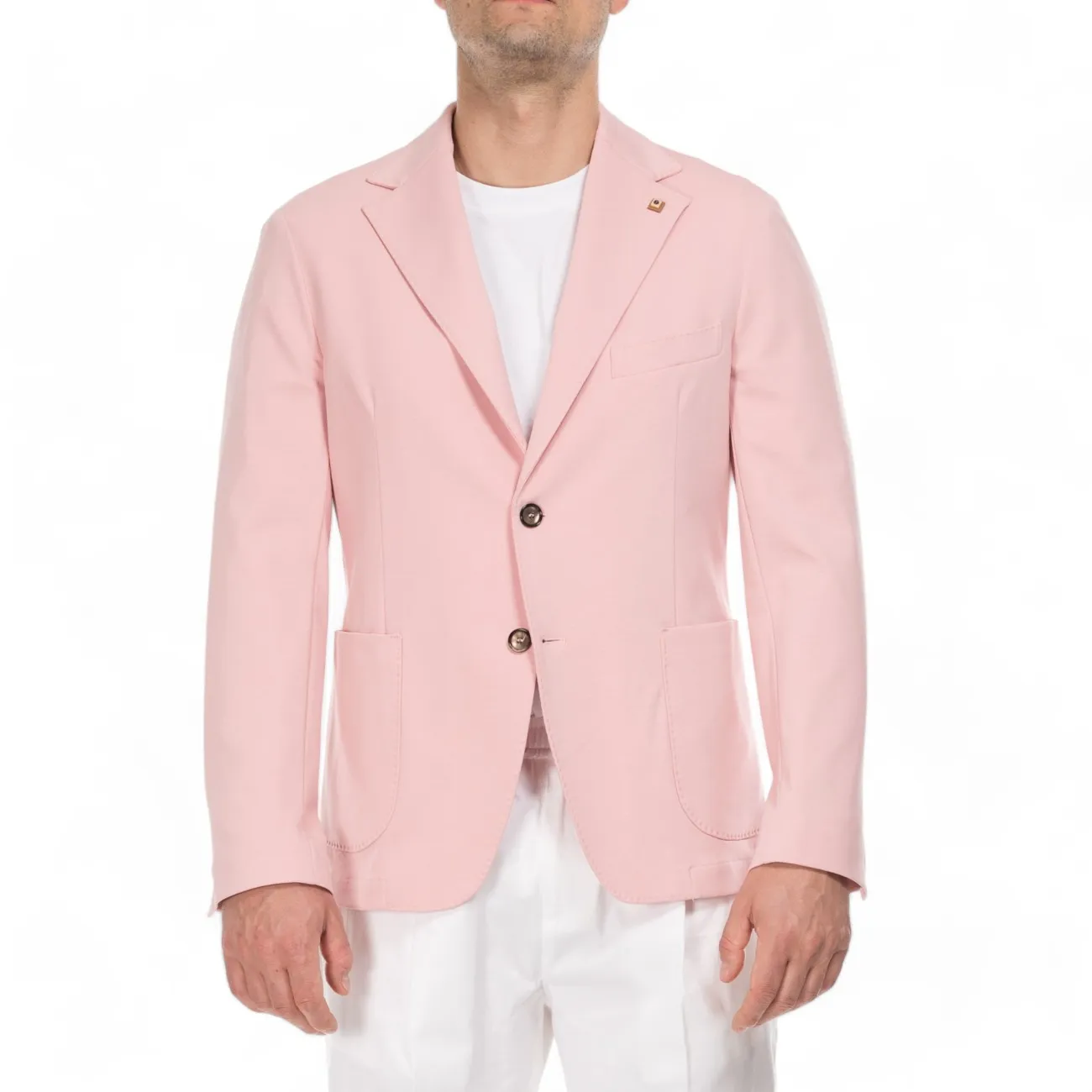 Outfit giacca rosa due bottoni