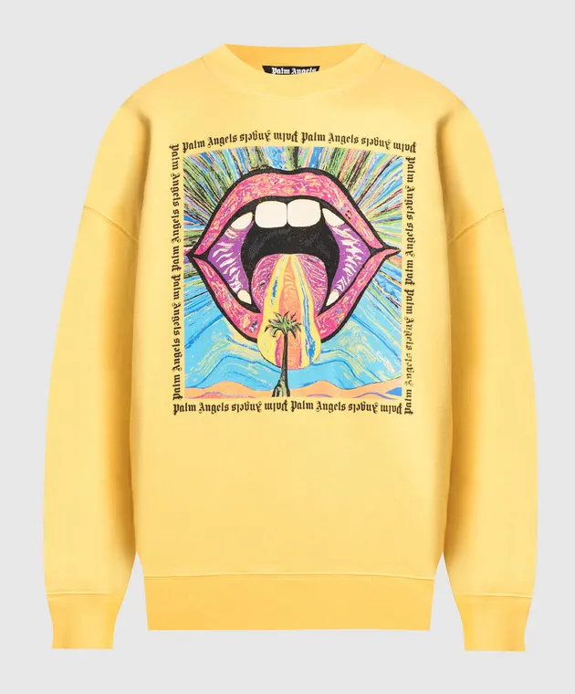 Palm Angels Felpa arancione con stampa Crazy Mouth PMBA065F23FLE004