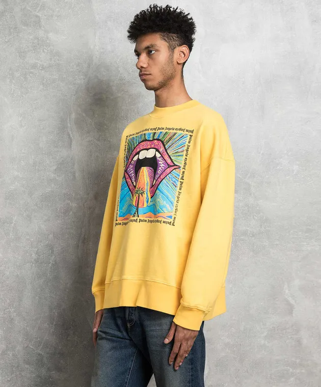 Palm Angels Felpa arancione con stampa Crazy Mouth PMBA065F23FLE004
