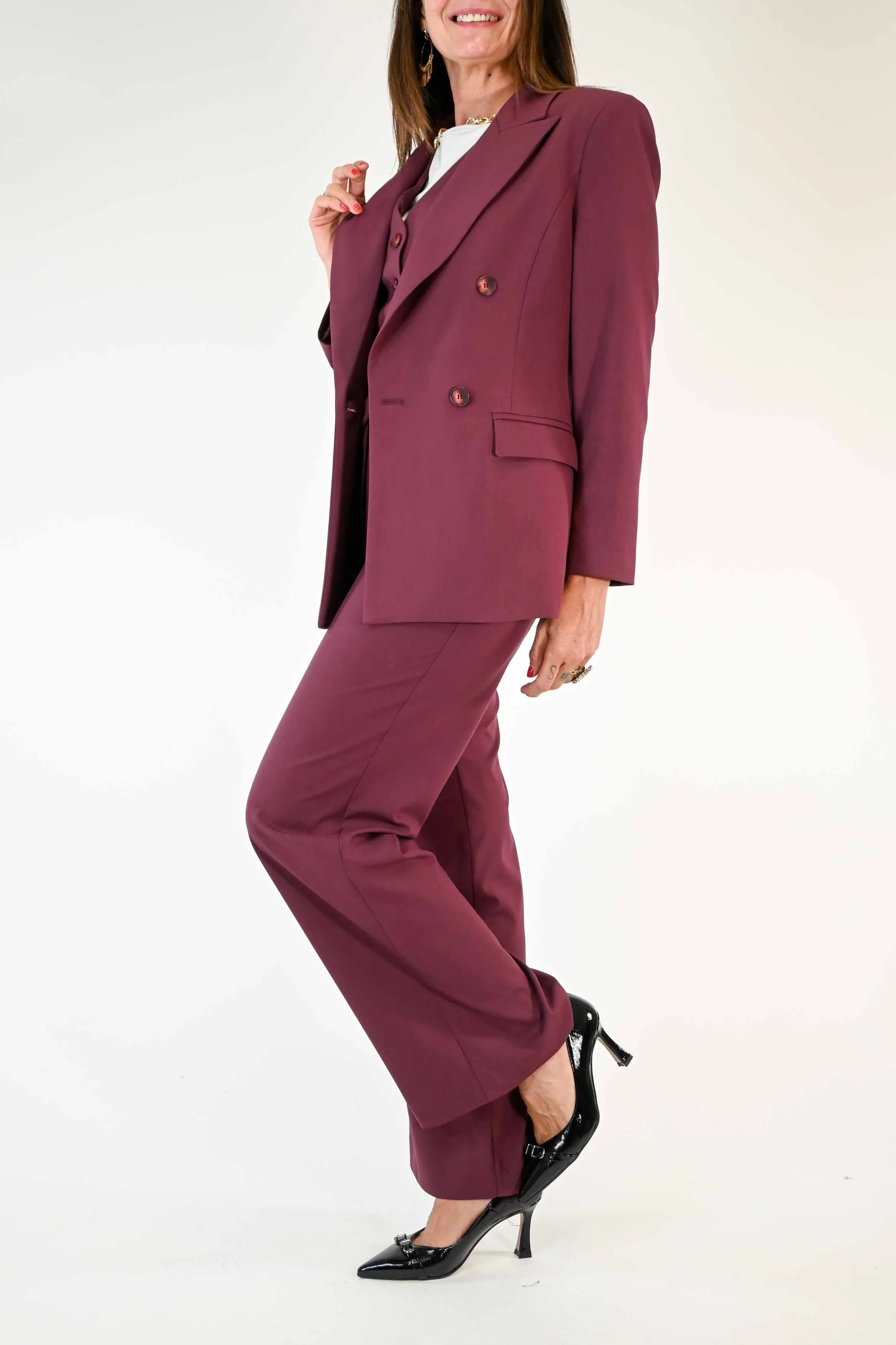 PANTALONE PALAZZO CON PENCE COLOR BORDEAUX
