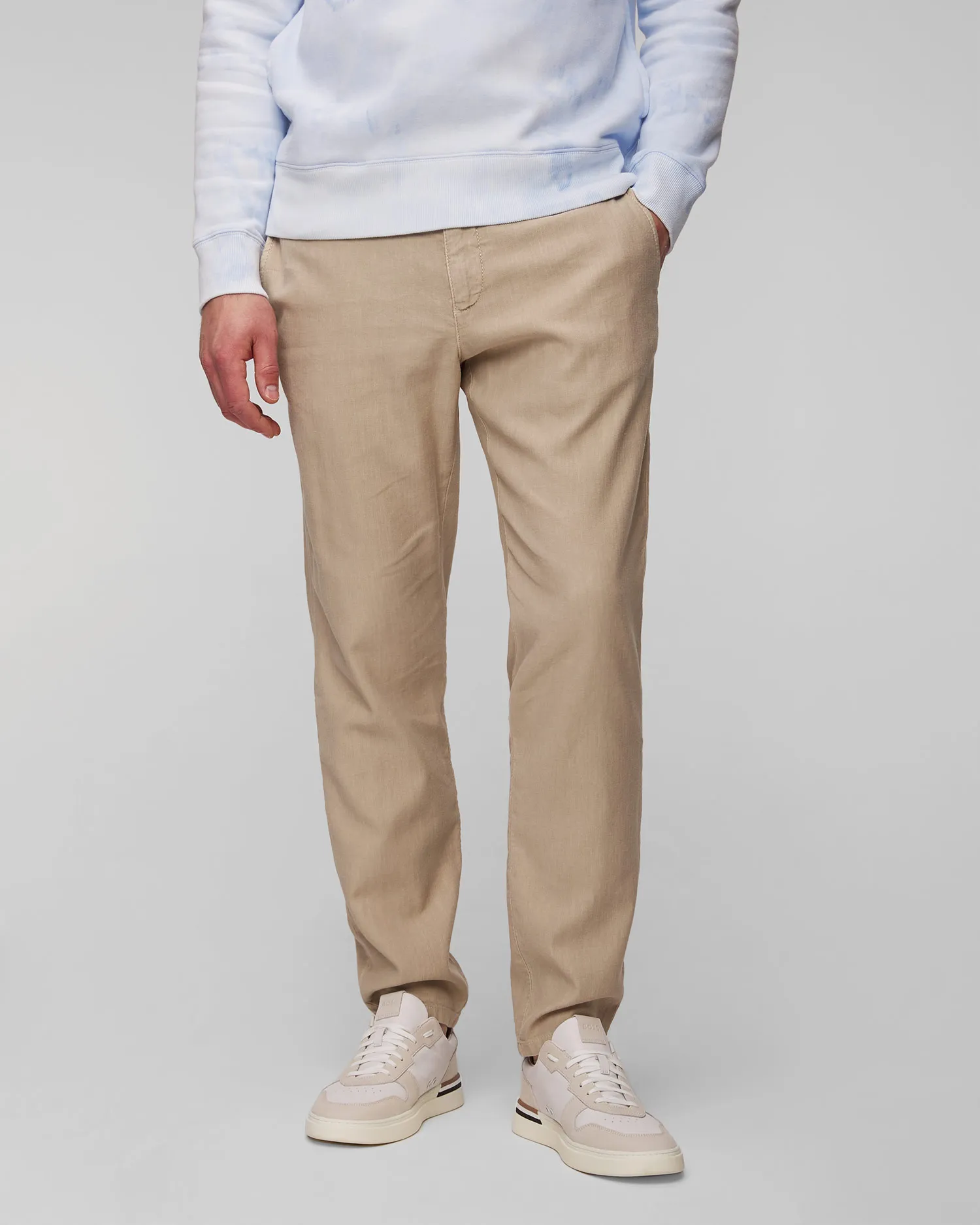 Pantaloni beige con lino da uomo Alberto Steve-Linen Herringbone 46971733-520