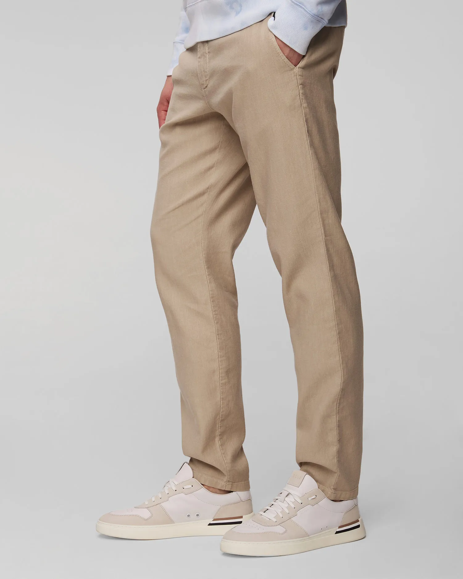 Pantaloni beige con lino da uomo Alberto Steve-Linen Herringbone 46971733-520