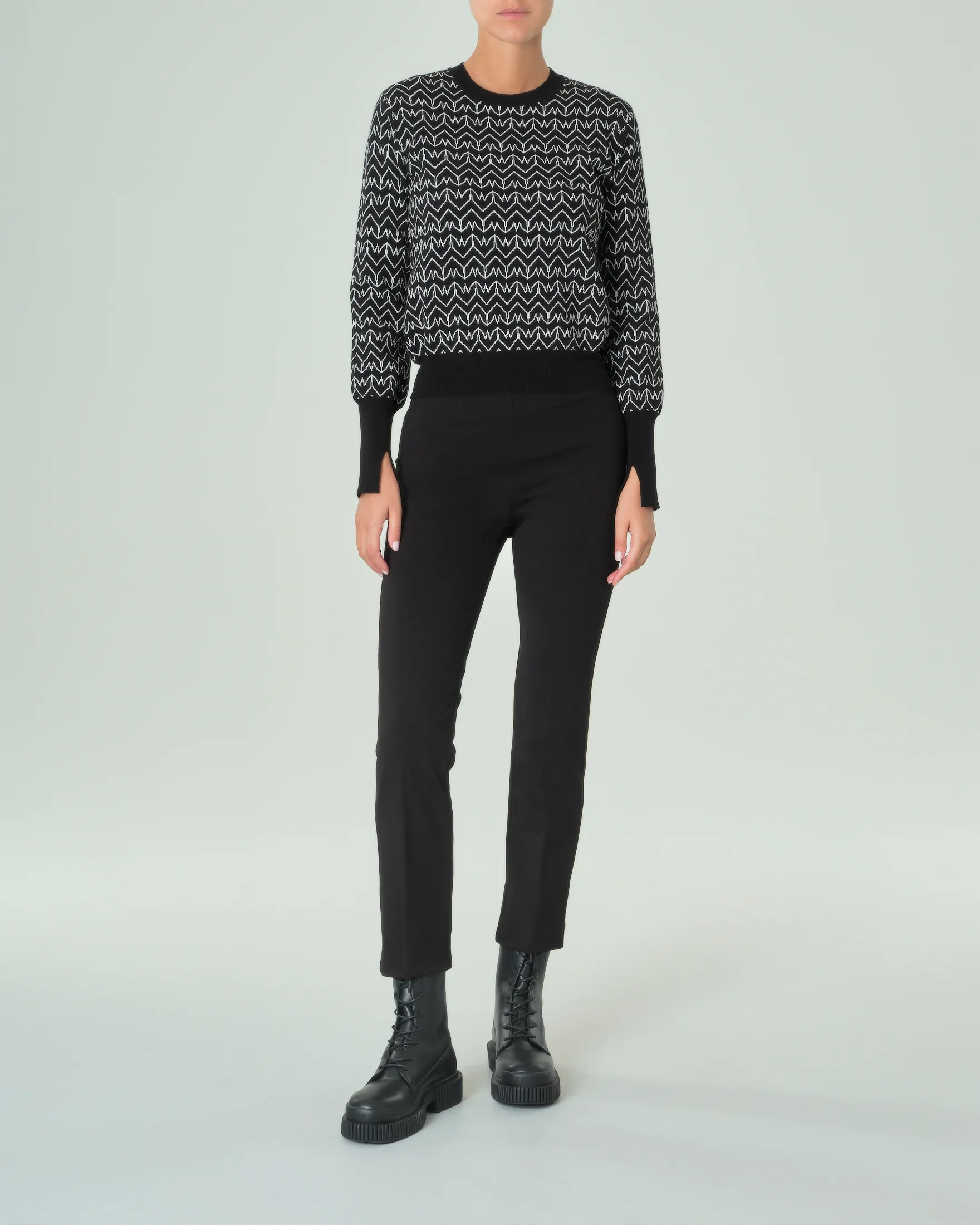 Pantaloni slim neri in misto viscosa punto Milano
