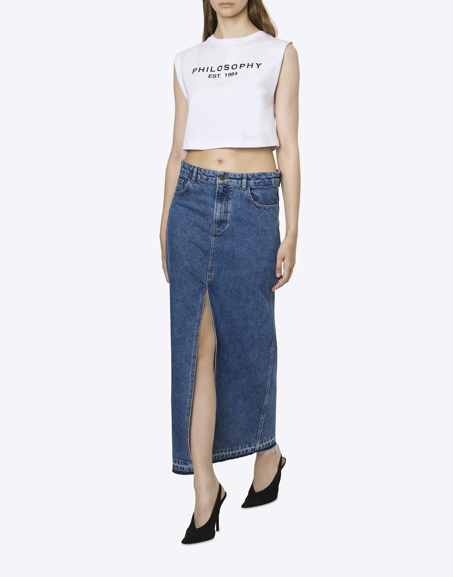 PHILOSOPHY Gonna in Denim con Spacco