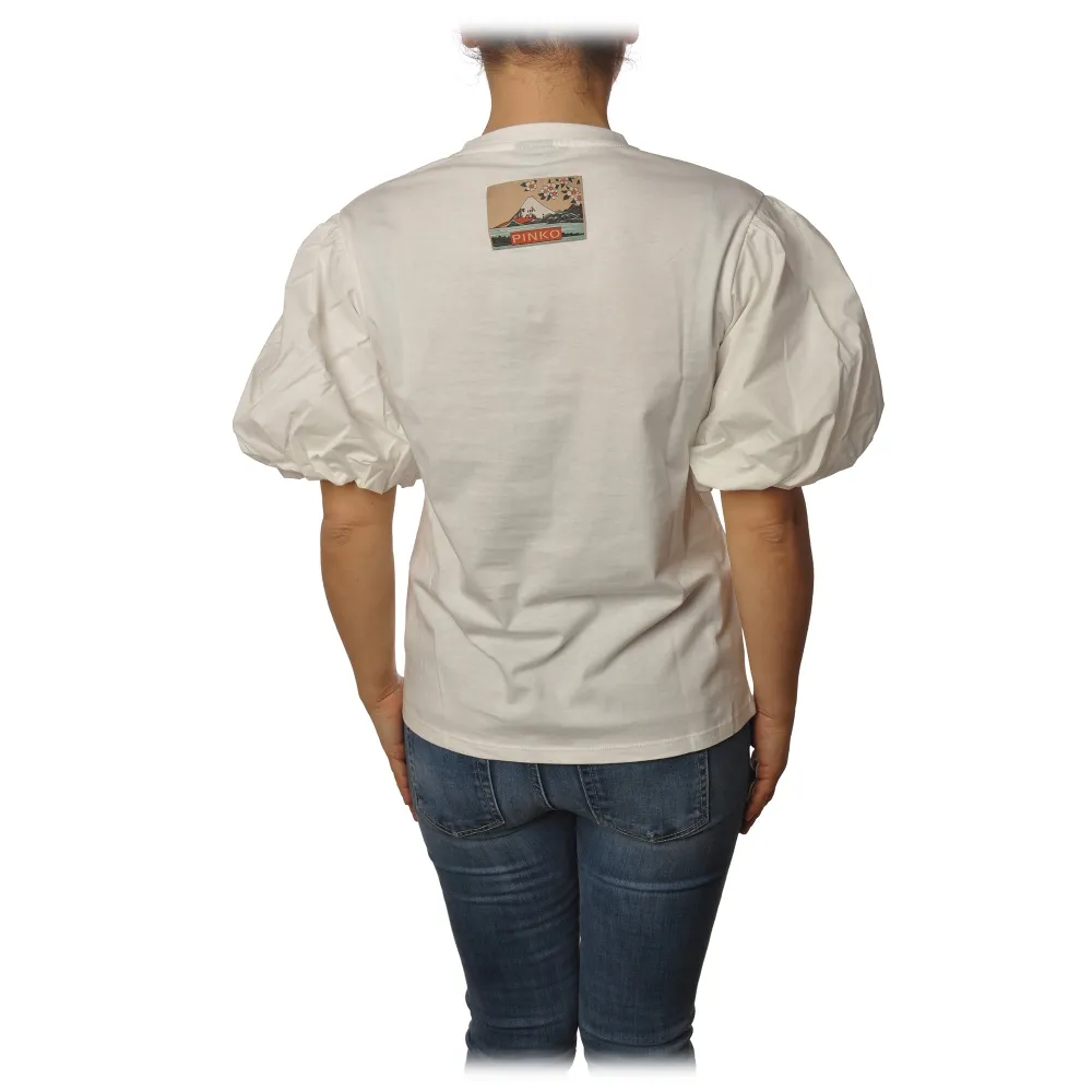 Pinko - T-shirt Bettyboop Girocollo Manica a Bombolino - Bianco - T-Shirt - Made in Italy - Luxury Exclusive Collection