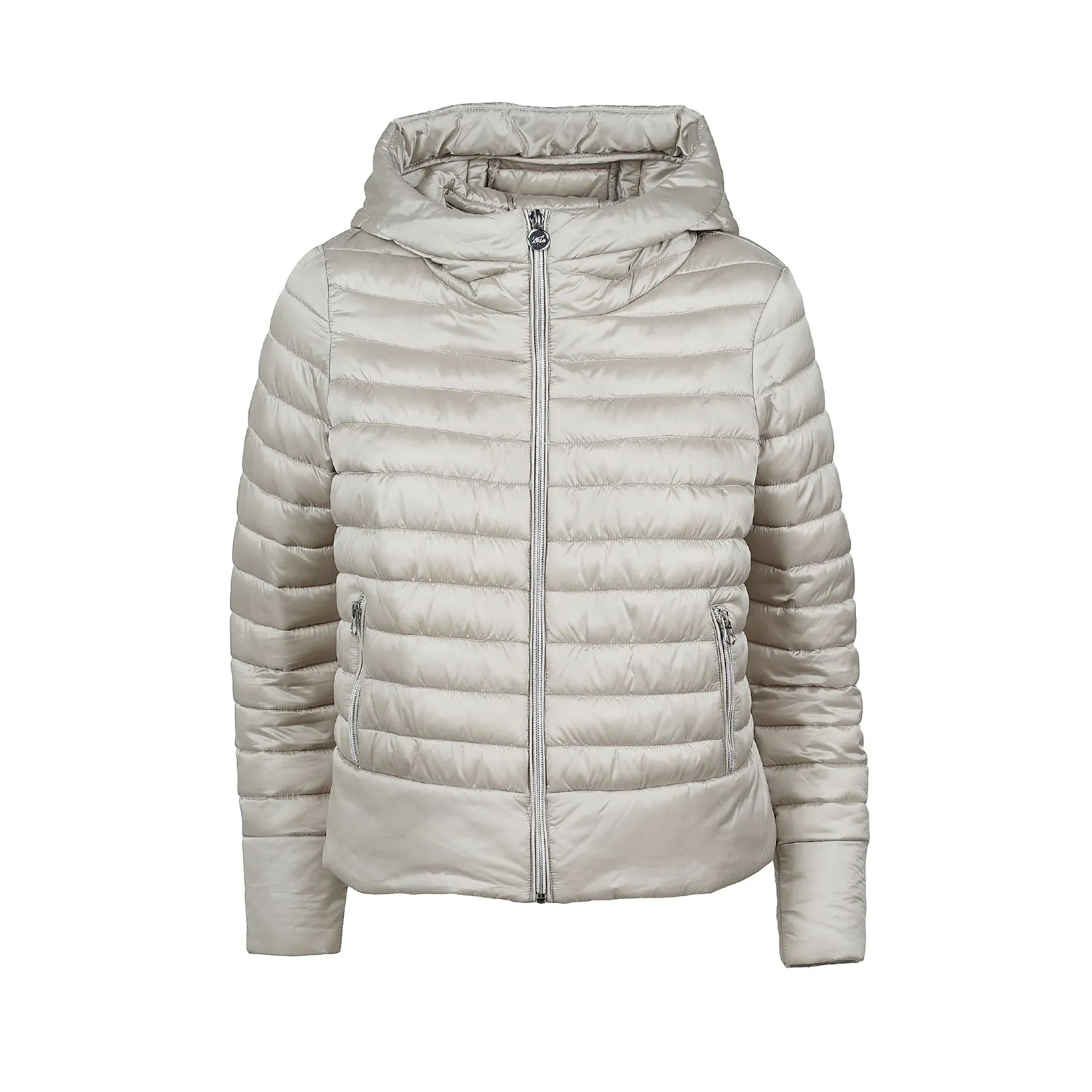Piumino beige leggero con zip e cappuccio