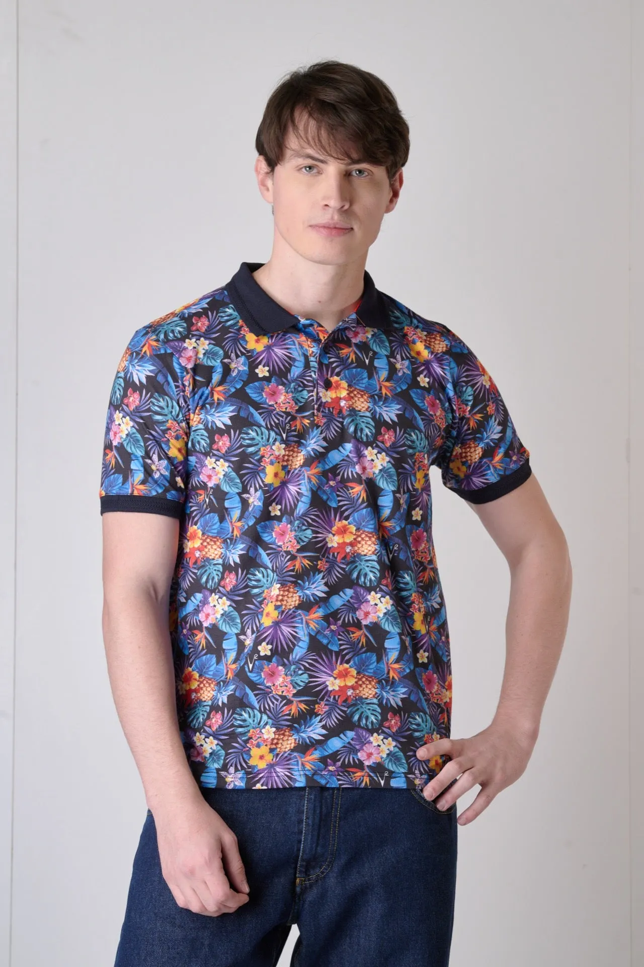 Polo stampate all-over con fantasia Tropical