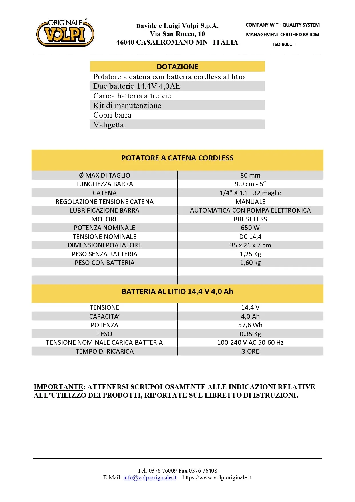 Potatore a batteria VOLPI KVS5500