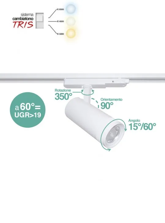 Proiettore LED per binario elettrificato trifase 220V 25W - STONE 4017/BNC 