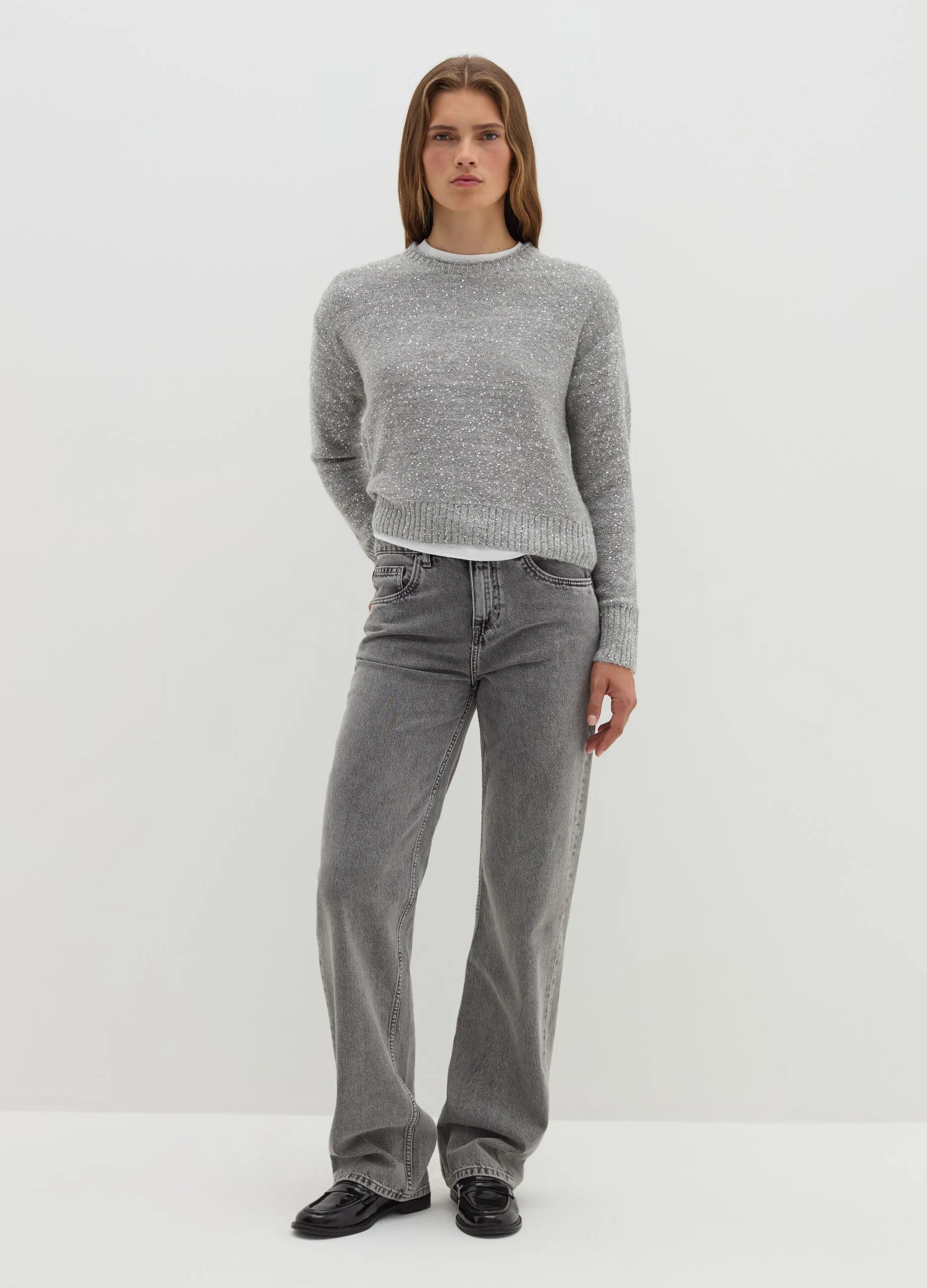 Pullover in mohair con micro paillettes