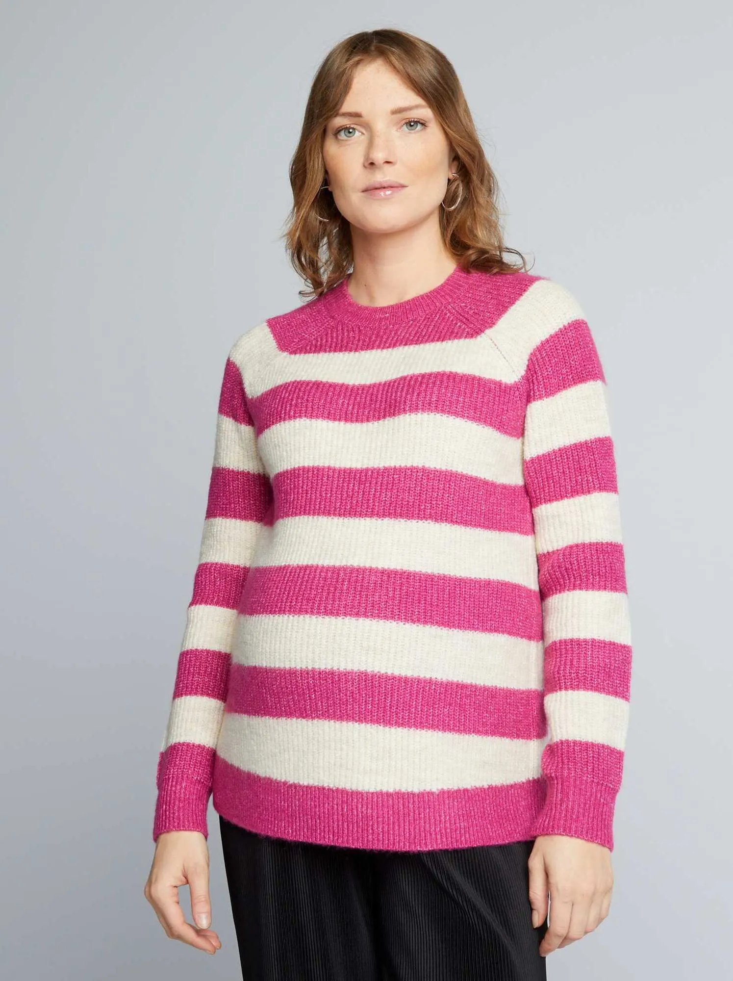 Pullover premaman in maglia a righe - ROSA