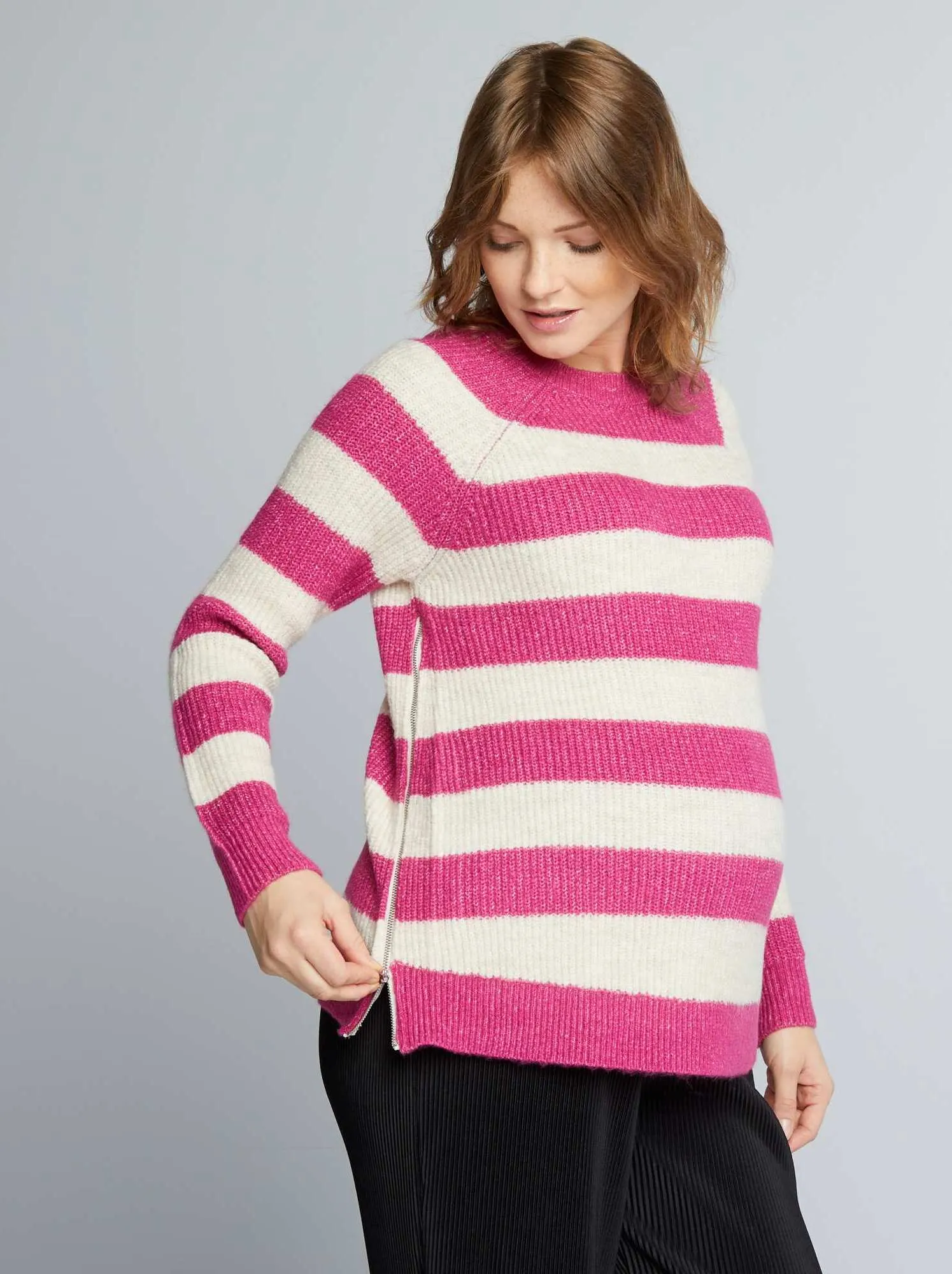 Pullover premaman in maglia a righe - ROSA