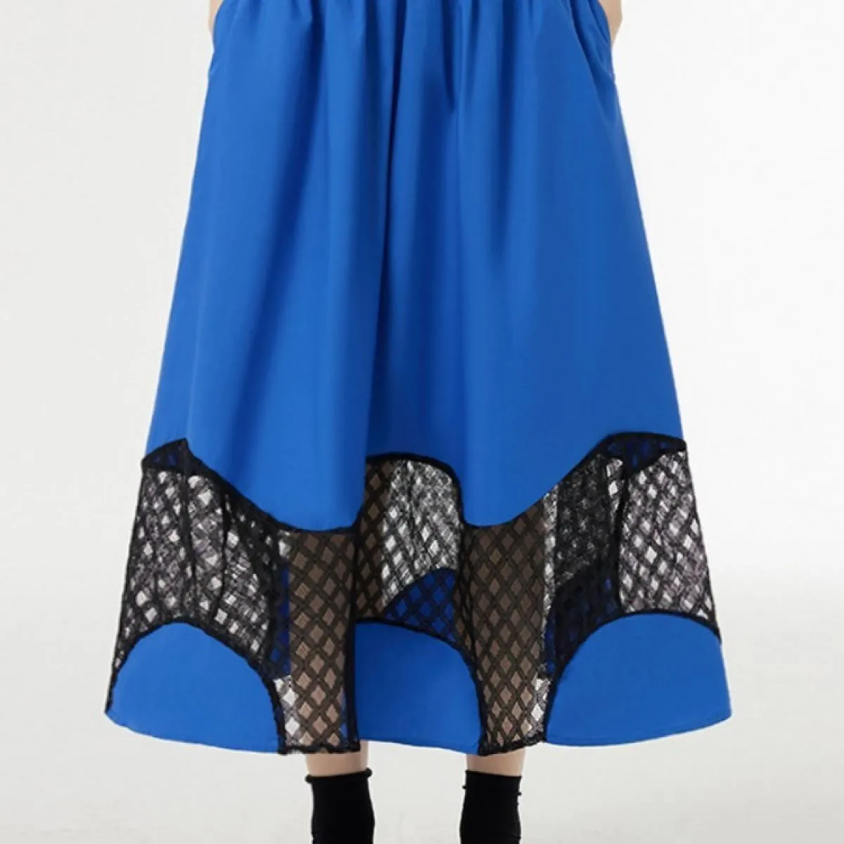 Qing Mo Casual Hem Mesh Gonna Donna Blu Nero 2023 Estate Nuova vita alta Slim Nicchia alla moda Gonna a linea Zxf2749