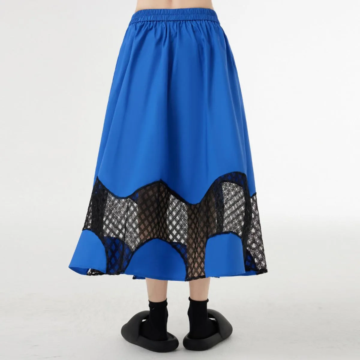 Qing Mo Casual Hem Mesh Gonna Donna Blu Nero 2023 Estate Nuova vita alta Slim Nicchia alla moda Gonna a linea Zxf2749