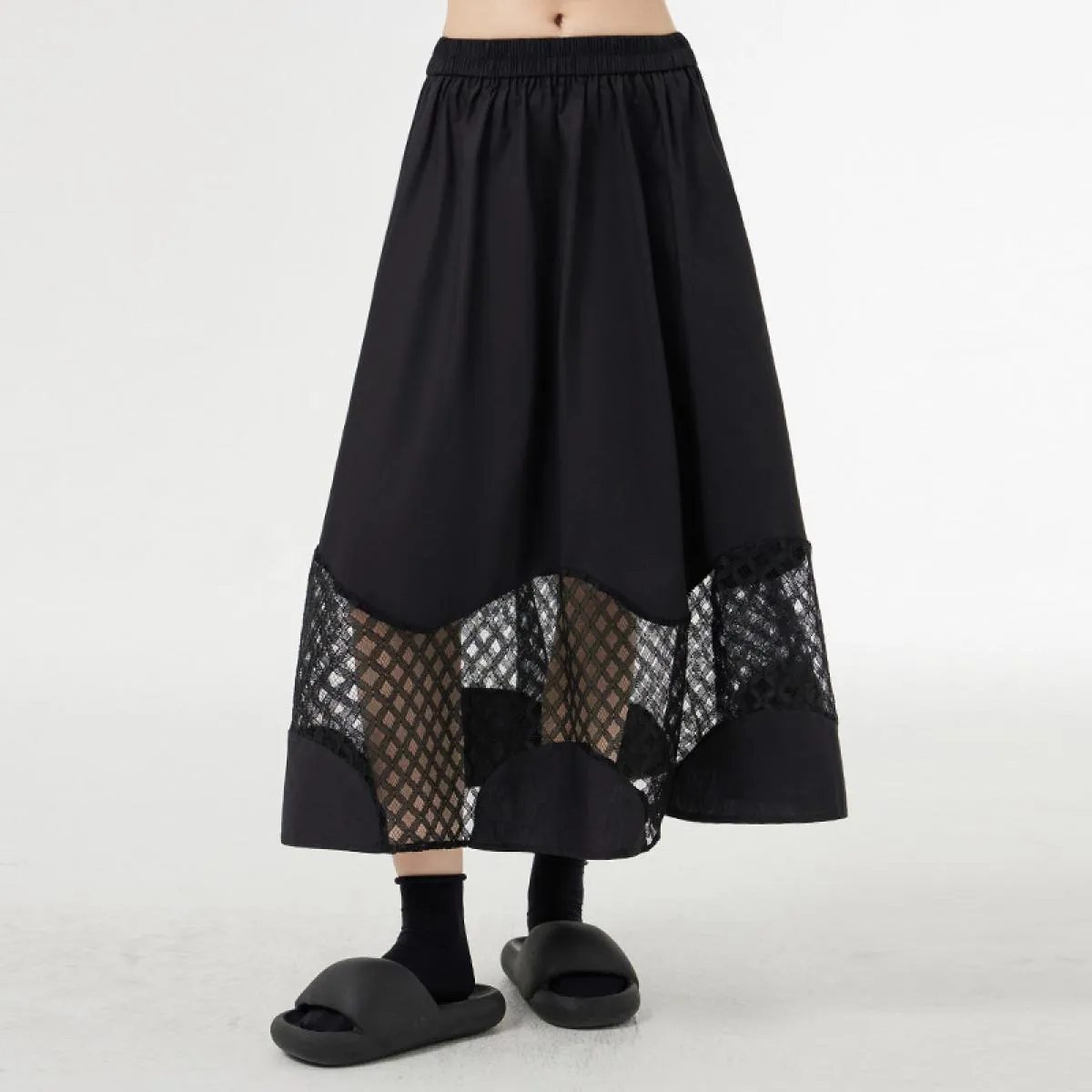 Qing Mo Casual Hem Mesh Gonna Donna Blu Nero 2023 Estate Nuova vita alta Slim Nicchia alla moda Gonna a linea Zxf2749