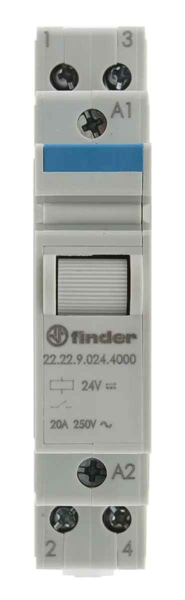 Relè Finder serie 22 Series, DPST-NA, bobina 24V cc, Guida DIN