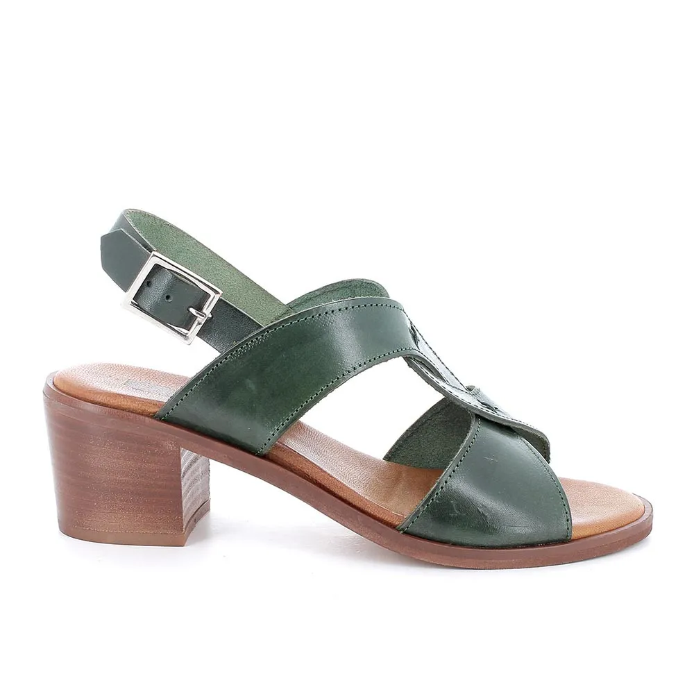 Sandali con tacco in pelle da donna foresta