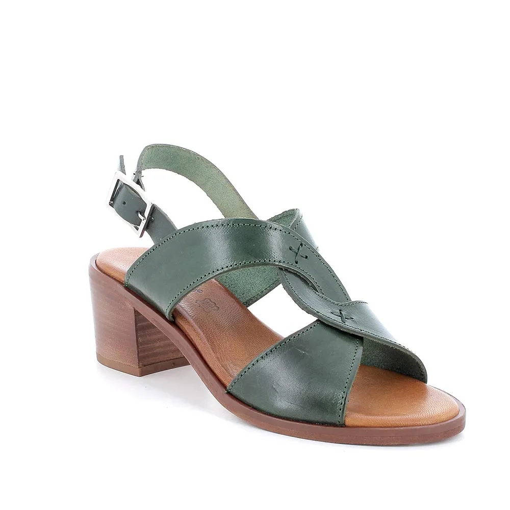 Sandali con tacco in pelle da donna foresta