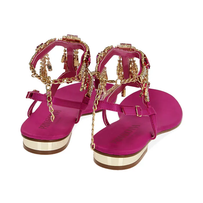 Sandali infradito gioiello fucsia in raso