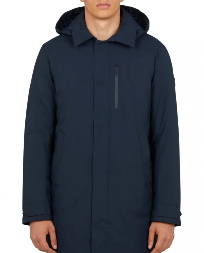 SAVE THE DUCK Cappotto Uomo D4202M MattY A-ES Impermeabile Cappuccio Blu 00146 BLU BLACK