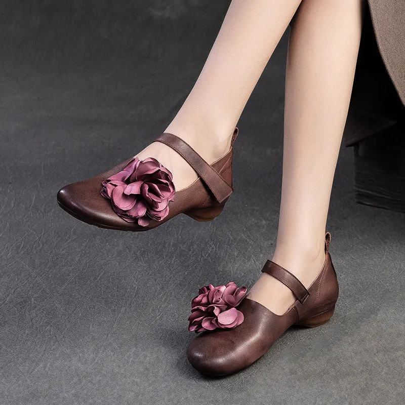Scarpe casual da donna retrò in morbida pelle con nastro in velcro